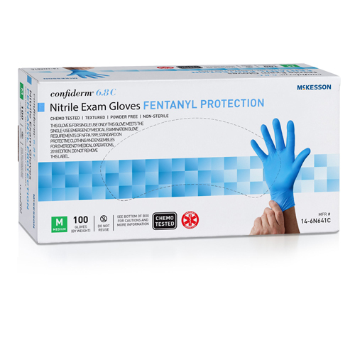 MON1225746CS - McKesson - McKesson Exam Glove Confiderm 6.8C Medium NonSterile Nitrile Standard Cuff Length Fully Textured Blue Chemo Tested / Fentanyl Tested, 1000 per Case