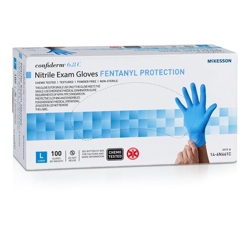MON1225750BX - McKesson - McKesson Exam Glove Confiderm&reg; 6.8C Large NonSterile Nitrile Standard Cuff Length Fully Textured Blue Chemo Tested / Fentanyl Tested