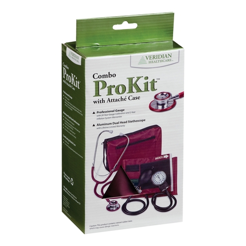 MON1226069EA - Veridian Healthcare LLC - Combo ProKit Reusable Aneroid / Stethoscope Set Veridian, (Hunter Green) 1/EA