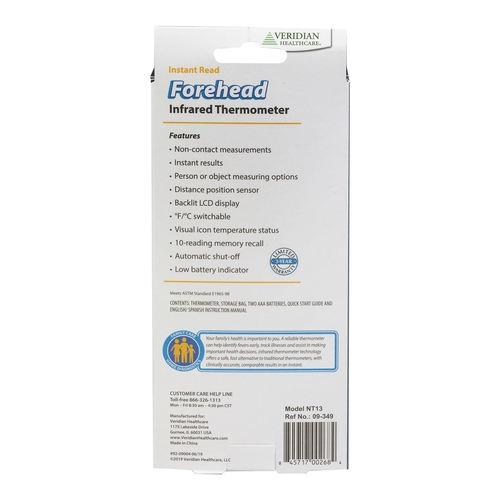 MON1226087EA - Veridian Healthcare LLC - Veridian Healthcare LLC Non-Contact Infrared Skin Surface Thermometer, Handheld, 1/EA
