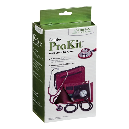 MON1226091EA - Veridian Healthcare LLC - Combo ProKit Reusable Aneroid / Stethoscope Set Veridian (Burgundy), 1/EA
