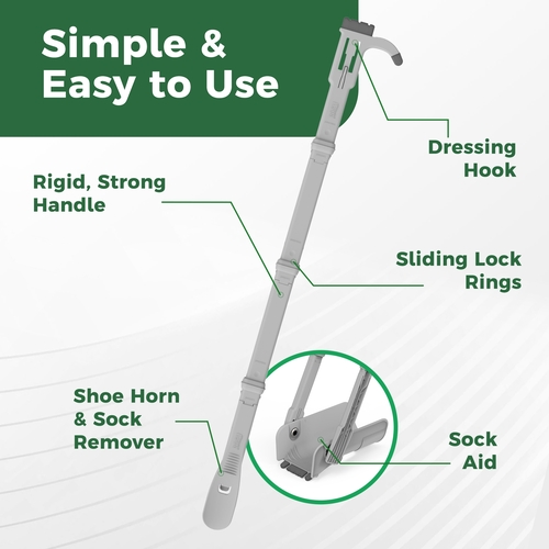 MON1228764CS - Easy To Use Products LLC - Easy To Use Products LLC Reach Right Tool - Sock Aid, Shoe Horn/Remover, Dressing Hook, 34" Length, (8/CS)