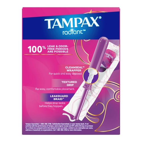 MON1229259BX - Procter & Gamble - Tampon Tampax&reg; Radiant Regular Absorbency Plastic Applicator Individually Wrapped