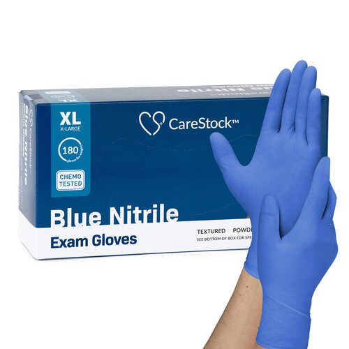 MON1230899CS - CareStock - CareStock Nitrile Standard Cuff Length Textured Fingertips, XL, NonSterile, Blue, Chemo Tested, 1800/CS