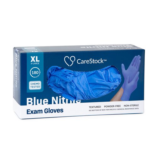 MON1230899CS - CareStock - CareStock Nitrile Standard Cuff Length Textured Fingertips, XL, NonSterile, Blue, Chemo Tested, 1800/CS