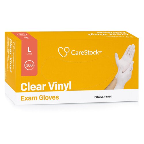MON1230909CS - CareStock - CareStock Exam Glove, NonSterile, Vinyl, Standard Cuff Length, Smooth, Clear, Not Rated, Large, 1000/CS