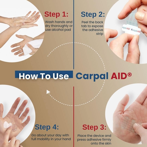 MON1233611CS - Carpal AID LLC - Carpal AID LLC Carpal AID Patch Hand-Based Carpal Tunnel Support, Plastic, Left or Right Hand, Clear, Small, 20/PK, 48PK/CS