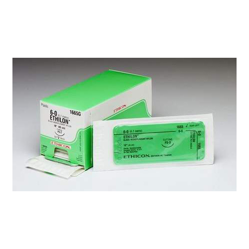 MON123771BX - J & J Healthcare Systems - Nonabsorbable Suture with Needle Ethilon&trade; Nylon PC-5 3/8 Circle Precision Conventional Cutting Needle Size 3 - 0 Monofilament