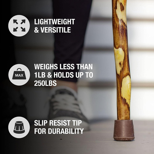 MON1237877EA - Mabis Healthcare - Walking Stick Brazos Free Form Wood 58 Inch Height Hawthorn, 1 Each