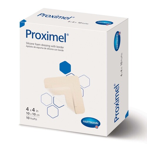 MON1244252EA - Hartmann - Hartmann Foam Dressing Proximel Basic 4 X 4 Inch With Border Waterproof Film Backing Acrylic Adhesive Square Sterile