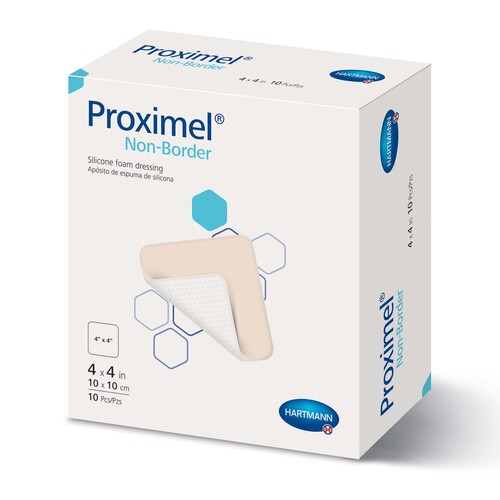 MON1244253EA - Hartmann - Hartmann Foam Dressing Proximel Basic Non-Border 4 X 4 Inch Without Border Waterproof Film Backing Nonadhesive Square Sterile