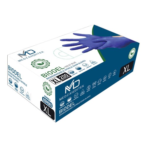 MON1248516CS - Medzah Industries - Medzah Industries Exam Glove BIODEL X-Large NonSterile Nitrile Standard Cuff Length Textured Fingertips Violet Blue Chemo Tested / Fentanyl Tested