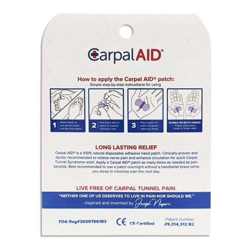 MON1254008PK - Carpal AID - Carpal AID Hand-Based Carpal Tunnel Support Carpal AID Patch Plastic Left or Right Hand Clear One Size Fits Most