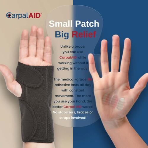 MON1254008PK - Carpal AID - Carpal AID Hand-Based Carpal Tunnel Support Carpal AID Patch Plastic Left or Right Hand Clear One Size Fits Most