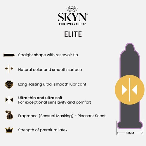 MON1256943CS - Sxwell USA - Sxwell USA Condom SKYN Elite Lubricated One Size Fits Most 36 Per Box