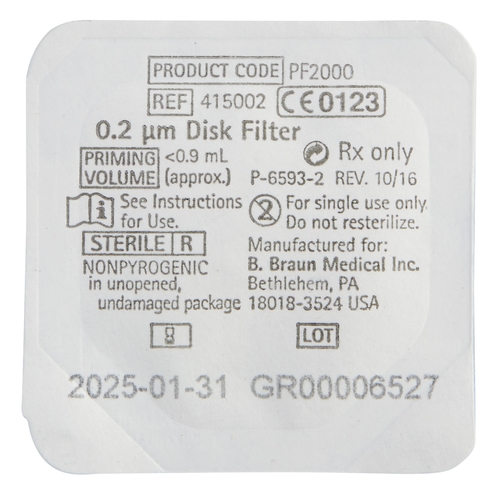 MON128239CS - B. Braun - Disc Filter, Aspiration / Injection Supor&reg; 0.2 micron, Fluid Retention is 0.3 mL, Proximal and Distal Luer Lock Connections, DEHP-free, Green, 50 EA/CS