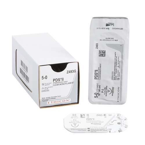 MON128260BX - J & J Healthcare Systems - Absorbable Suture with Needle PDS&trade; II Polydioxanone P-3 3/8 Circle Precision Reverse Cutting Needle Size 5 - 0 Monofilament