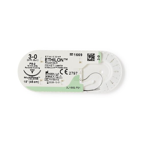MON130320BX - J & J Healthcare Systems - suture with needle Ethilon Nonabsorbable Uncoated Black Suture Monofilament Nylon Size 3-0 18 Inch Suture 1-Needle Size 3 - 0 3/8 Circle Reverse Cutting Needle, 12/DZ, 3DZ/BX