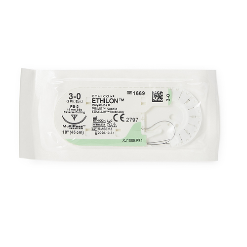 MON130320BX - J & J Healthcare Systems - suture with needle Ethilon Nonabsorbable Uncoated Black Suture Monofilament Nylon Size 3-0 18 Inch Suture 1-Needle Size 3 - 0 3/8 Circle Reverse Cutting Needle, 12/DZ, 3DZ/BX