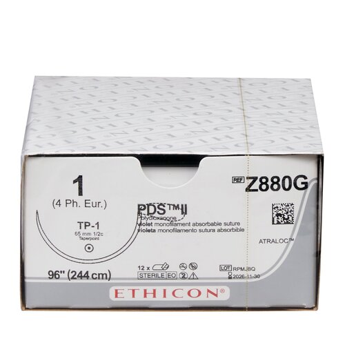 MON161389BX - J & J Healthcare Systems - Absorbable Suture with Needle PDS&trade; II Polydioxanone TP-1 1/2 Circle Taper Point Needle Size 1 Monofilament
