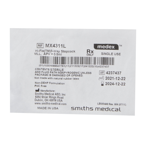 MON172789CS - Smiths Medical - Smiths Medical Stopcock Hi-Flo 3 Way, 50 EA/CS