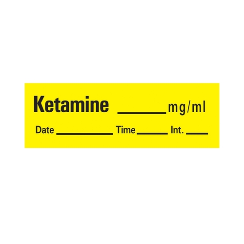 MON184625RL - Precision Dynamic - Drug Label Timemed Anesthesia Label Tape Ketamine_mg/mL Date_Time_Int Yellow 1/2 X 1-1/2 Inch, 1/RL