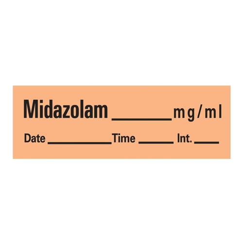 MON184630RL - Precision Dynamic - Drug Label Timemed Anesthesia Label Midazolam_mg/mL Date_Time_Int._ Orange 1/2 X 1-1/2 Inch, 1/RL