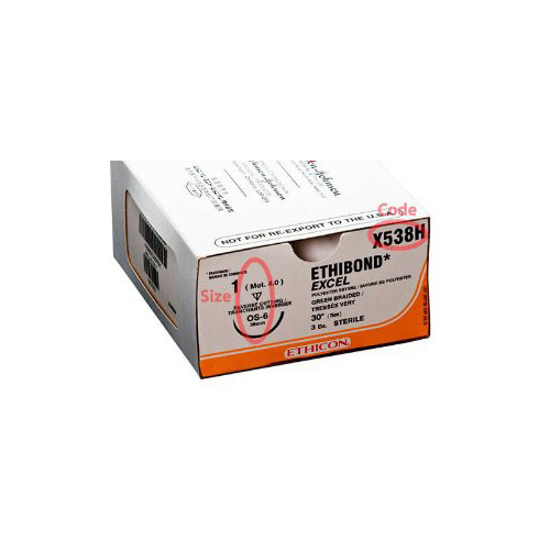 MON184820BX - J & J Healthcare Systems - J & J Healthcare Systems Nonabsorbable Suture with Needle Ethibond Polyester OS-6 1/2 Circle Reverse Cutting Needle Size 1 Braided