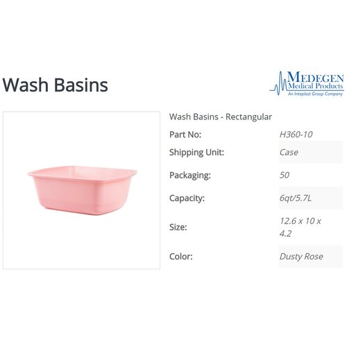 MON199095EA - Medegen Medical Products LLC - Medegen Medical Products LLC Wash Basin Polypropylene 6 Quart Rectangle