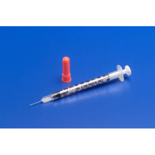MON204482EA - Covidien - Covidien Insulin Syringe with Needle Monoject&reg; 0.5 mL 29 Gauge 1/2" Attached Needle Without Safety