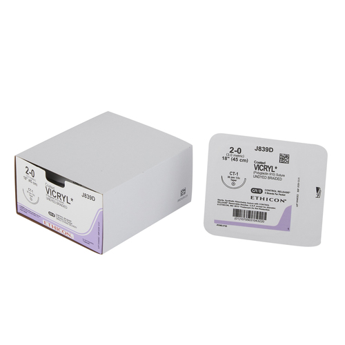MON207350BX - J & J Healthcare Systems - Absorbable Suture with Needle Coated Vicryl&trade; Polyglactin 910 CT-1 1/2 Circle Taper Point Needle Size 2 - 0 Braided