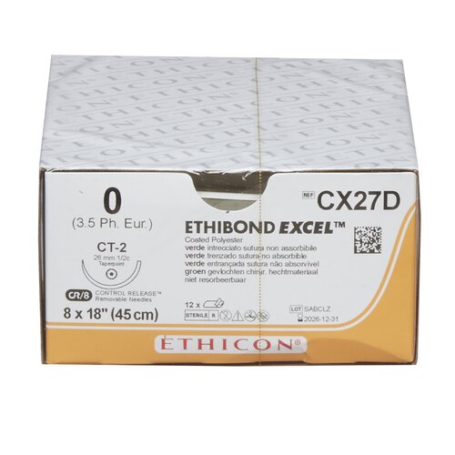 MON214805BX - J & J Healthcare Systems - Nonabsorbable Suture with Needle Ethibond Polyester CT-2 1/2 Circle Taper Point Needle Size 0 Braided