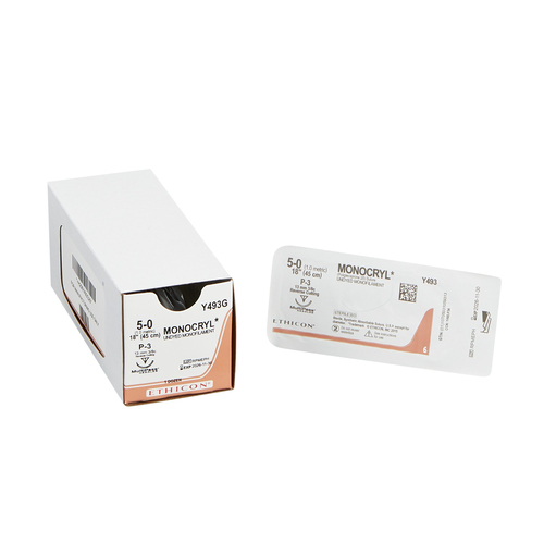 MON217157BX - J & J Healthcare Systems - Absorbable Suture with Needle Monocryl&trade; Poliglecaprone P-3 3/8 Circle Precision Reverse Cutting Needle Size 5 - 0 Monofilament