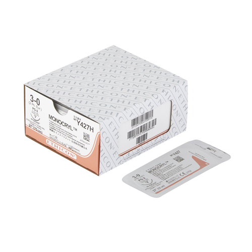 MON217158BX - J & J Healthcare Systems - Absorbable Suture with Needle Monocryl&trade; Poliglecaprone PS-2 3/8 Circle Precision Reverse Cutting Needle Size 3 - 0 Monofilament