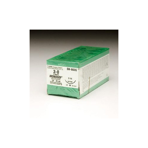 MON220143BX - Covidien - Nonabsorbable Suture with Needle Monosof&trade;~Dermalon&trade; Nylon C-14 3/8 Circle Reverse Cutting Needle Size 3 - 0 Monofilament