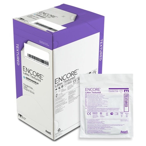 MON221025CS - Ansell - Ansell Surgical Glove ENCORE Latex Textured Size 8 Sterile Latex Standard Cuff Length Fully Textured Ivory Chemo Tested, 200 EA/CS