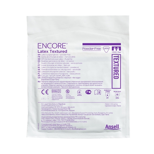 MON221025CS - Ansell - Ansell Surgical Glove ENCORE Latex Textured Size 8 Sterile Latex Standard Cuff Length Fully Textured Ivory Chemo Tested, 200 EA/CS