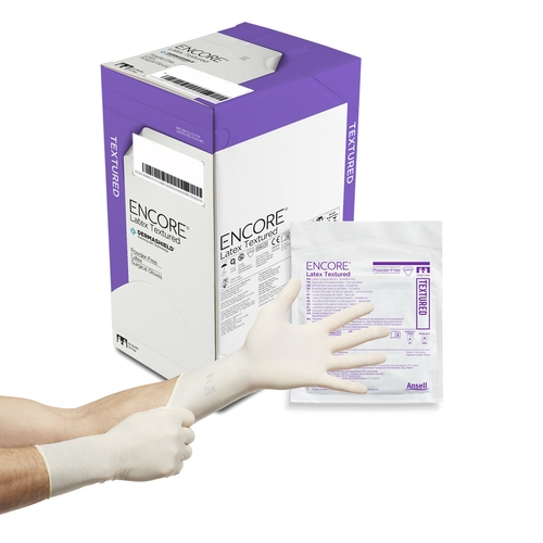 MON221025CS - Ansell - Ansell Surgical Glove ENCORE Latex Textured Size 8 Sterile Latex Standard Cuff Length Fully Textured Ivory Chemo Tested, 200 EA/CS