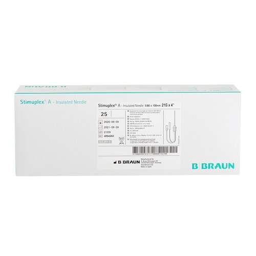 MON224498EA - B. Braun - Peripheral Nerve Block Needle Stimuplex&reg; A 21 Gauge 4 Inch Insulated Single Shot