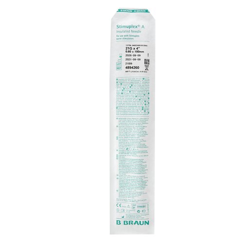 MON224498EA - B. Braun - Peripheral Nerve Block Needle Stimuplex&reg; A 21 Gauge 4 Inch Insulated Single Shot