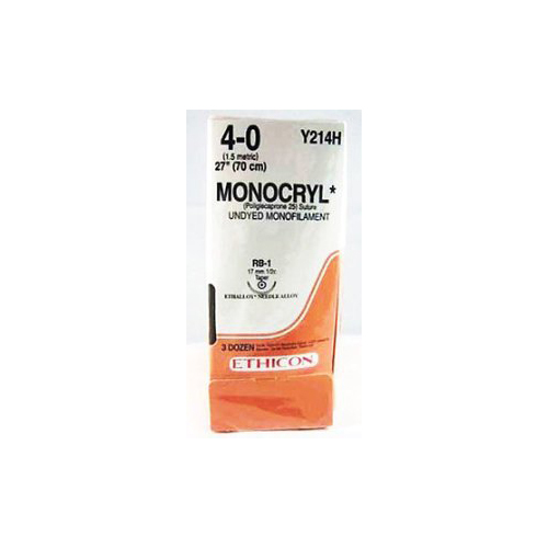 MON224584BX - J & J Healthcare Systems - Absorbable Suture with Needle Monocryl&trade; Poliglecaprone RB-1 1/2 Circle Taper Point Needle Size 4 - 0 Monofilament
