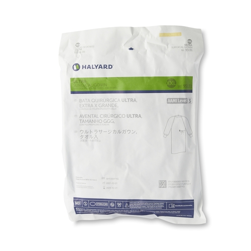 MON224749CS - Halyard - Halyard Non-Reinforced Surgical Gown with Towel ULTRA 2X-Large Blue Sterile AAMI Level 3 Disposable, 28/CS