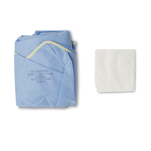 MON224749CS - Halyard - Halyard Non-Reinforced Surgical Gown with Towel ULTRA 2X-Large Blue Sterile AAMI Level 3 Disposable, 28/CS