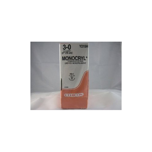 MON226596BX - J & J Healthcare Systems - Absorbable Suture with Needle Monocryl&trade; Poliglecaprone RB-1 1/2 Circle Taper Point Needle Size 3 - 0 Monofilament