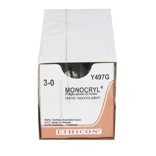 MON227219BX - J & J Healthcare Systems - Absorbable Suture with Needle Monocryl&trade; Poliglecaprone PS-2 3/8 Circle Precision Reverse Cutting Needle Size 3 - 0 Monofilament