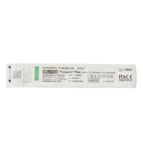 MON231560EA - Smiths Medical - Smiths Medical Peripheral IV Catheter Protectiv&reg; Plus 18 Gauge 1-1/4 Inch Polyurethane Straight Hub