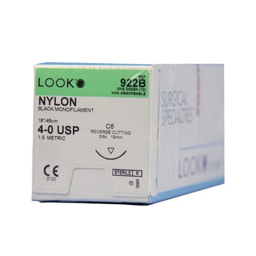 MON260432BX - Surgical Specialties - Nonabsorbable Suture with Needle LOOK Nylon C-6 3/8 Circle Reverse Cutting Needle Size 4 - 0 Monofilament, 12 per Box