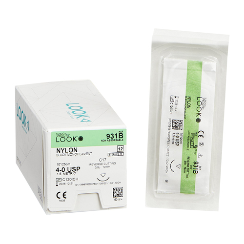 MON260433BX - Surgical Specialties - Nonabsorbable Suture with Needle LOOK&reg; Nylon C-17 3/8 Circle Reverse Cutting Needle Size 4 - 0 Monofilament