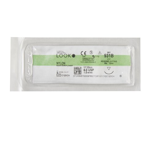 MON260433BX - Surgical Specialties - Nonabsorbable Suture with Needle LOOK&reg; Nylon C-17 3/8 Circle Reverse Cutting Needle Size 4 - 0 Monofilament