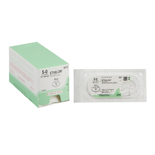 MON2610BX - J & J Healthcare Systems - Nonabsorbable Suture with Needle Ethilon&trade; Nylon FS-2 3/8 Circle Reverse Cutting Needle Size 5 - 0 Monofilament